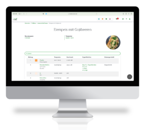 Lebensmittelrezept in der TCMbase mit Zutatenliste